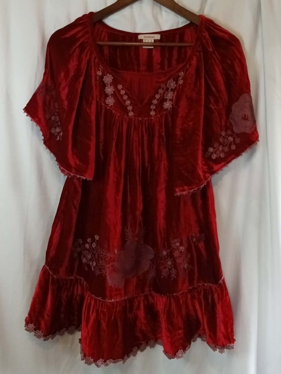 Sundance Tops - Goth Flowy Vampire Sundance Red Velvet Embroidered Top Victorian Boho Ruffle Hot